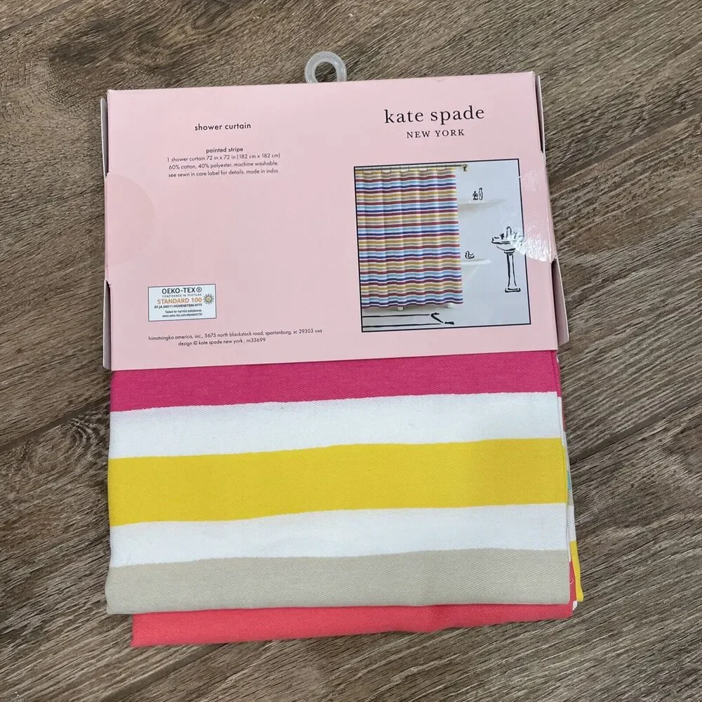 NEW Kate Spade New York PAINTED STRIPE 72x72 Fabric Shower Curtain 100% Cotton